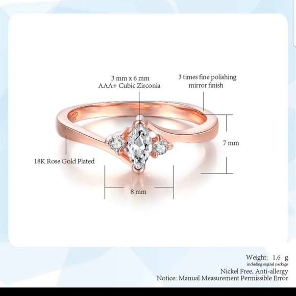 NEW 18k Rose gold Plated cubic Zirconia ring - Picture 4 of 4
